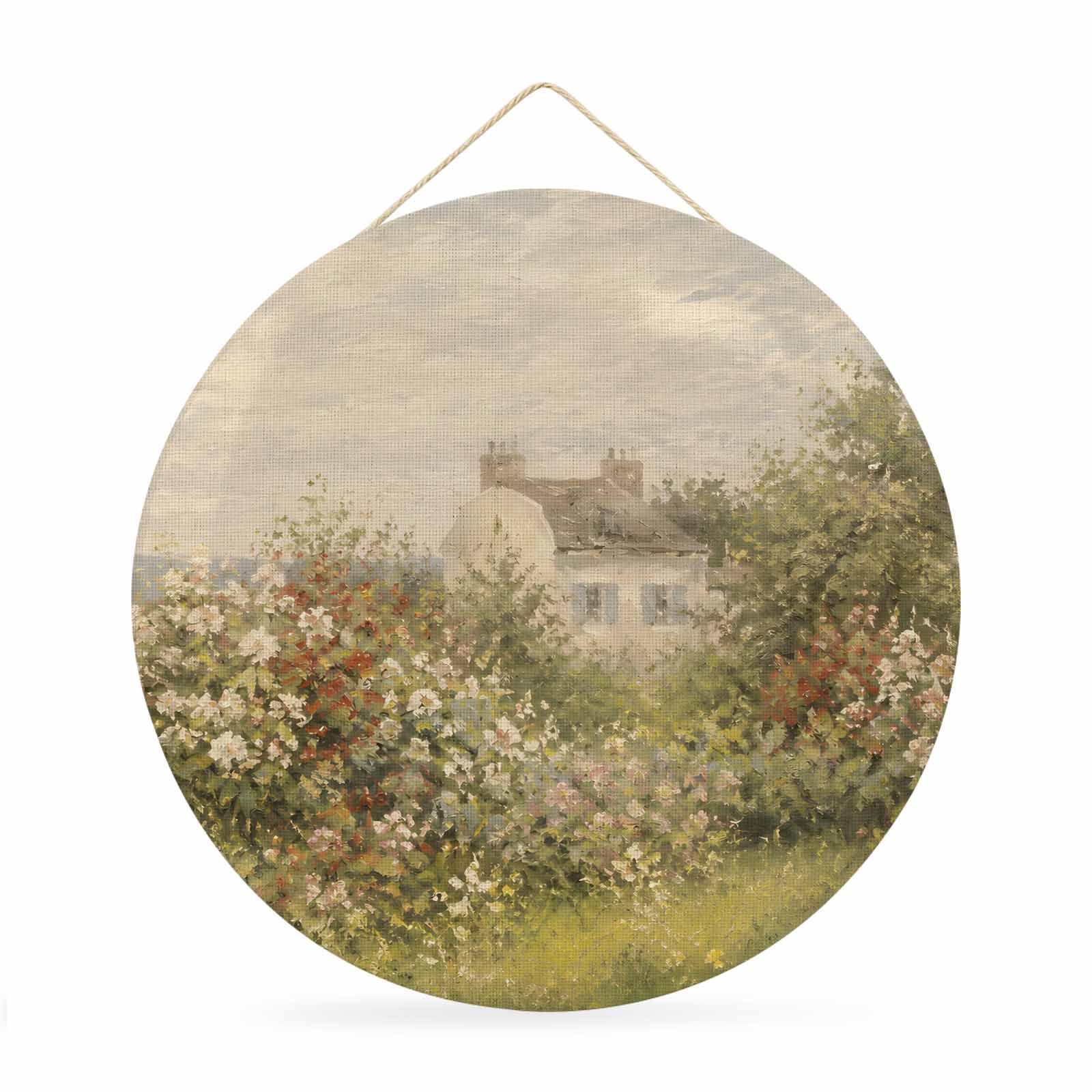 Welcome Sign Front Door Decorations Spring Farmhouse Round Wall Art Outdoor Metal Wreaths Retro Country Wildflowers House Oil Painting Seasonal Hanging Sign for Home Porch Decor Warming Gift 12 In