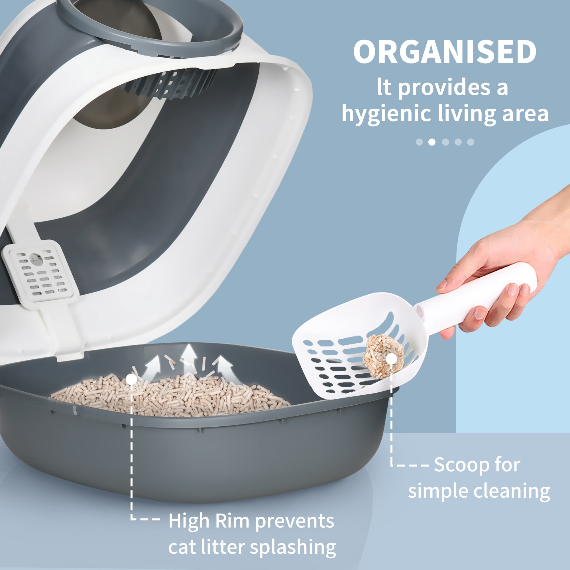 Litter Box - 20.5 by 16.25 inches Enclosed Cat Litter Box with Scoop