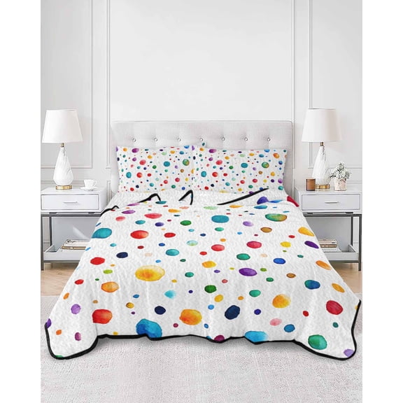 Quilts Queen Size, Colorful Polka Dot Soft Comforter Bedding Set for Bed, Rainbow Color Polka Dots Abstract Lightweight Quilted Bedspread with Pillow Cover(2 Pieces) for All Season, 90x96 Inch