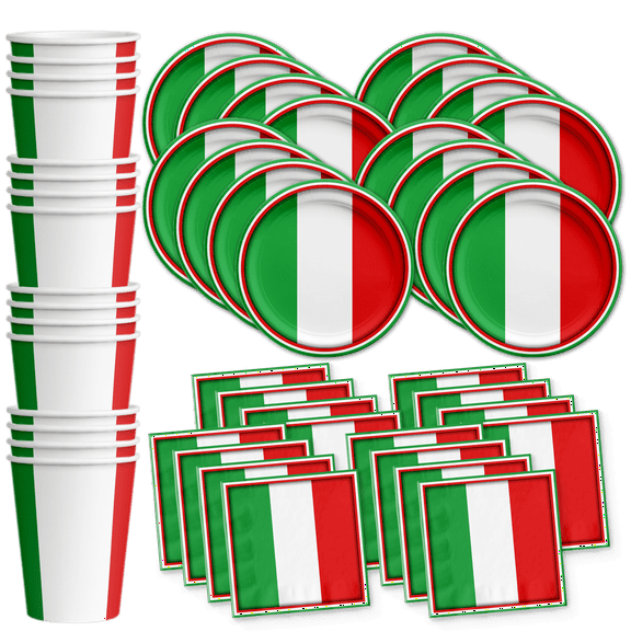 Italy Italian Flag Birthday Party Supplies Set Plates Napkins Cups Tableware Kit for 16