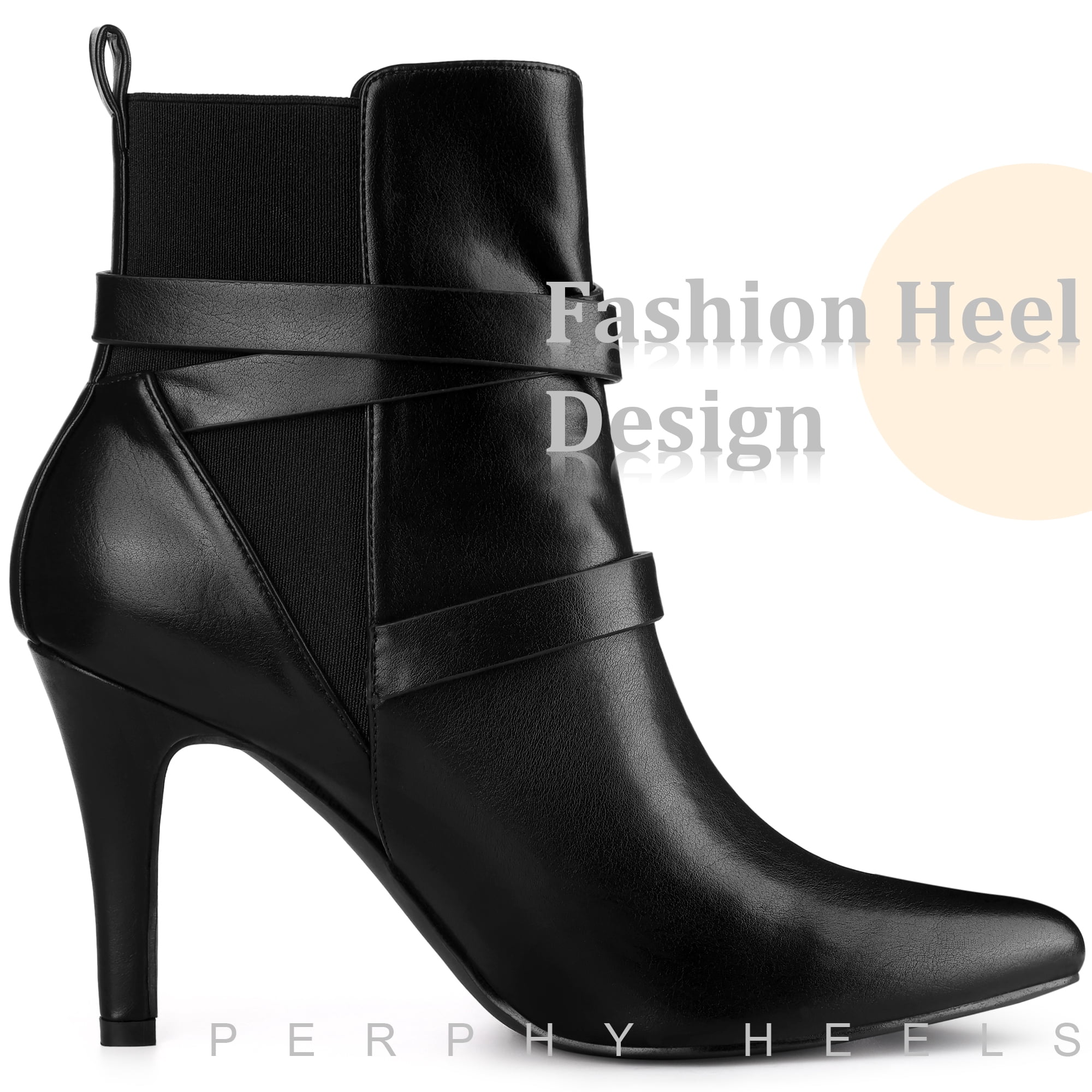 Unique Bargains Pointy Toe Elastic Cross Straps Stiletto Heel Ankle Boot for Women Black 9