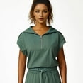 thumbnail image 5 of Women Summer Half Zip Short Outfits Sweat Lounge Tracksuit Tops Dark Green S, 5 of 9