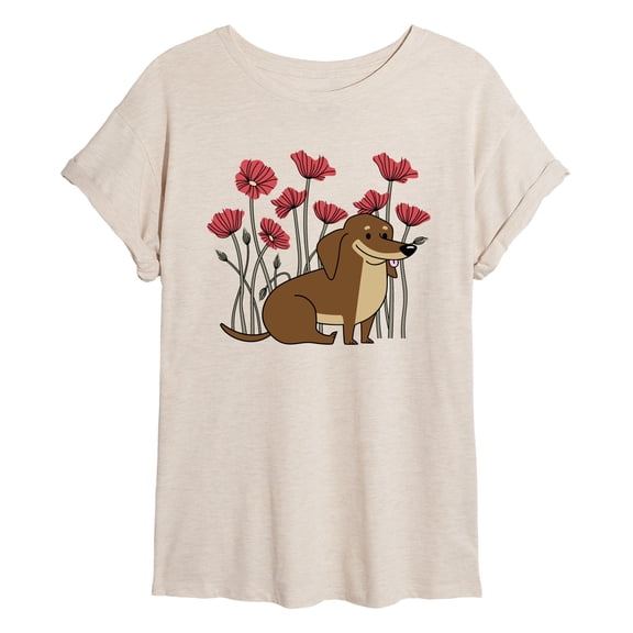 Instant Message - Dachshund in Poppies Oversized Graphic T-Shirt