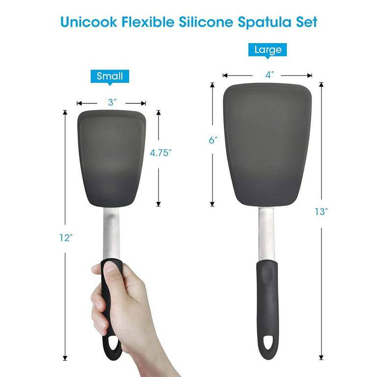 Unicook 2 Pack Flexible Silicone Spatula, Turner, 600F Heat Resistant, Ideal for Flipping Eggs, Burgers, Crepes and More, FDA