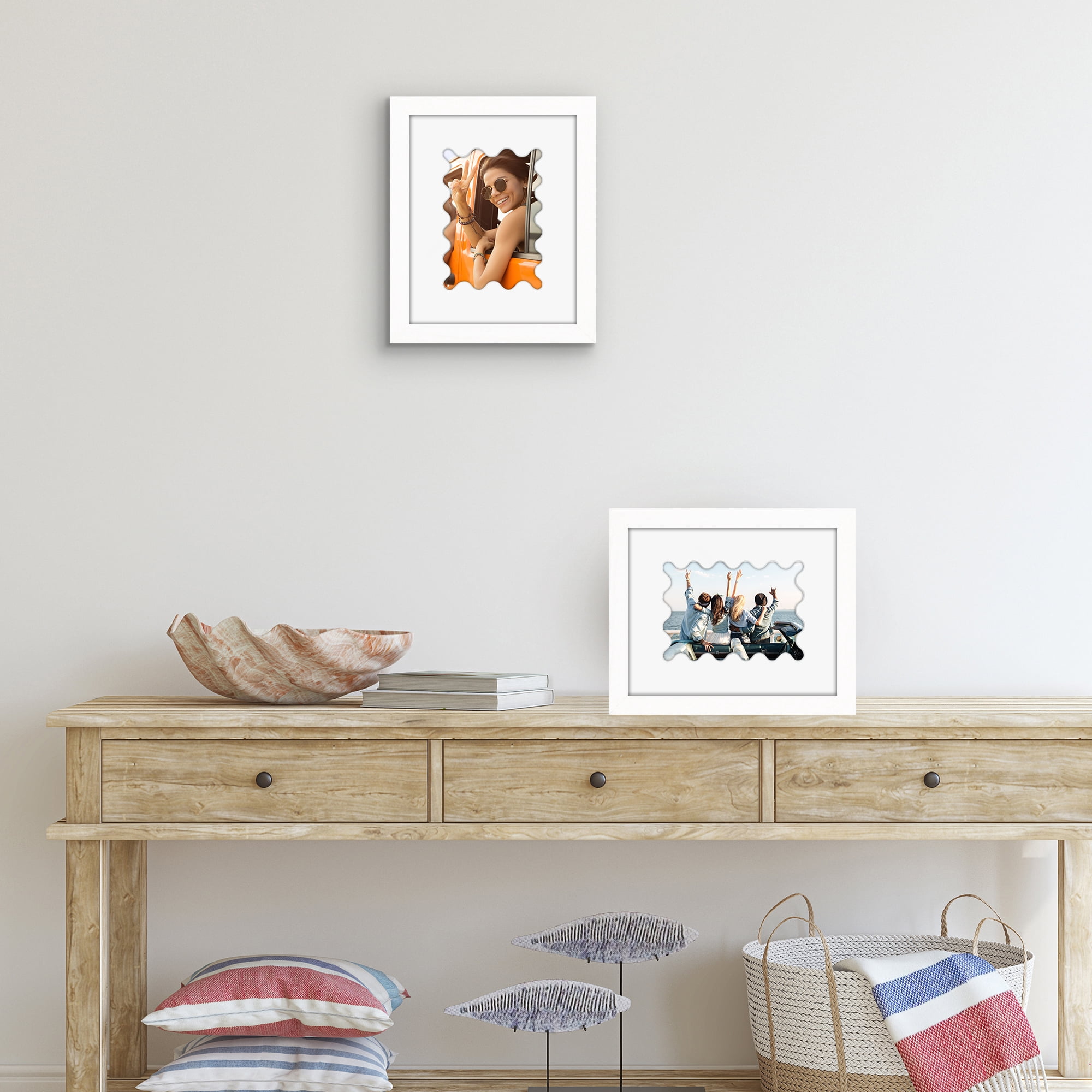 Americanflat 8x10 Picture Frame with Wavy Mat Shatter-Resistant Glass elevate cherished photos - White