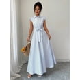 thumbnail image 3 of Blue And White Striped Shirt Dress With Ruffle Sleeves, Crystal Embellishments, And Self-Tie Waist, 3 of 6