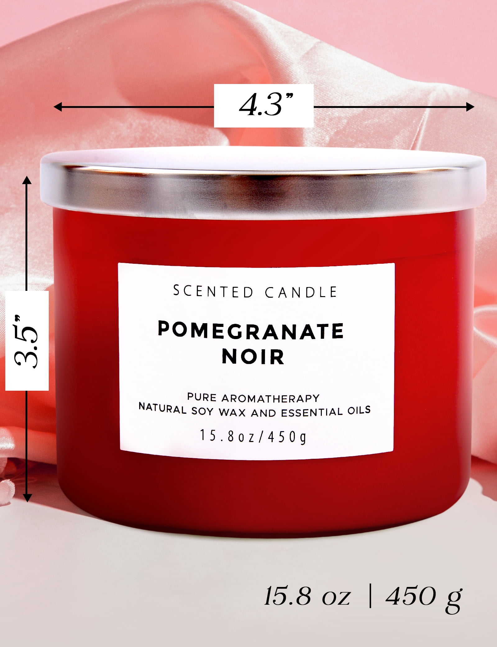 Pomegranate Noir Aromatherapy Candle 3 Wick Large Soy Scented Candles for Men and Women 15.8 Oz