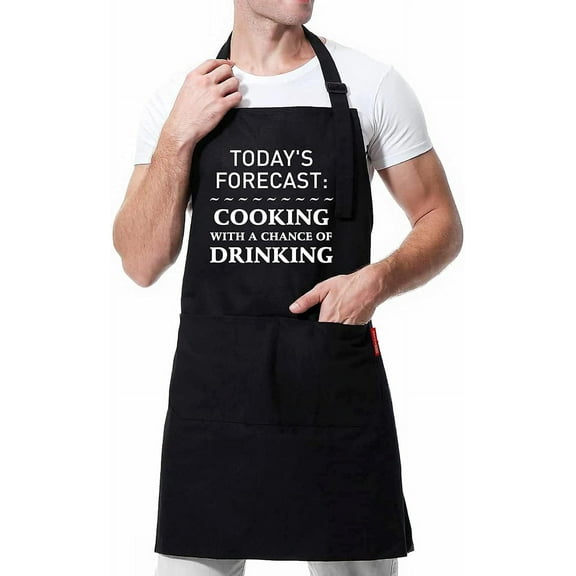 Funny Aprons for Men, Mens BBQ Aprons Cooking with A Chance of Drinking, Fully Adjustable, Two Pockets, Extra Long Ties