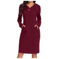 thumbnail image 1 of Vestido de manga larga con capucha y bolsillos para mujer, corte ajustado, estilo informal, 1 of 5