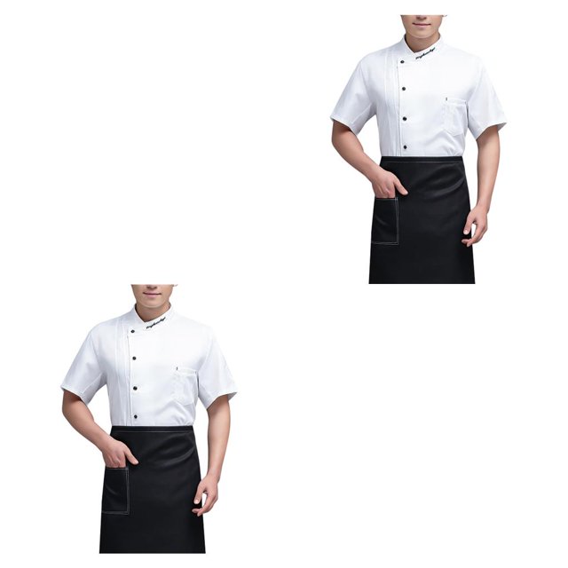 sweethay Chaqueta de chef, delantal de cocina de manga corta, botones con bolsillos delanteros, traje de catering, suministros de cocina de moda blanco 3XL 2Conjunto