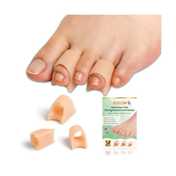 wonima44 Hammer Toe Straightener Corrector - 12 Pack(3 Size) Silicone Toe Sleeves Toe Spacers for Foot Alignment, Comfortable Foot Care for Overlapping Toes