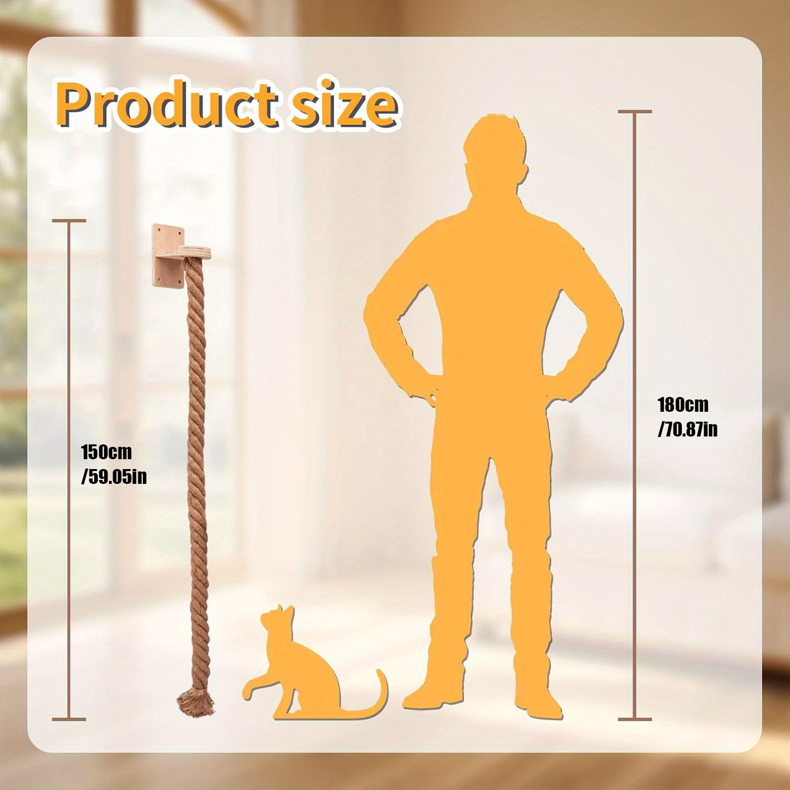 Cat Climbing Rope Wall Mounted, Cat Rope Climber, Space Saving Cat Tree Tower Featuring with Jumping Platform, Cat Tower with Durable Scratching Post, for Playing and Rest Indoor Large Cats