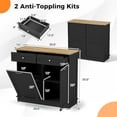 thumbnail image 3 of Tilt Out Trash Cabinet, Kitchen Island with 2 Drawers & Adjustable Shelf, Rubber Wood Countertop, Freestanding Laundry Hamper, Recycle Bins Pet Proof Garbage Can Holder (Black), 3 of 18