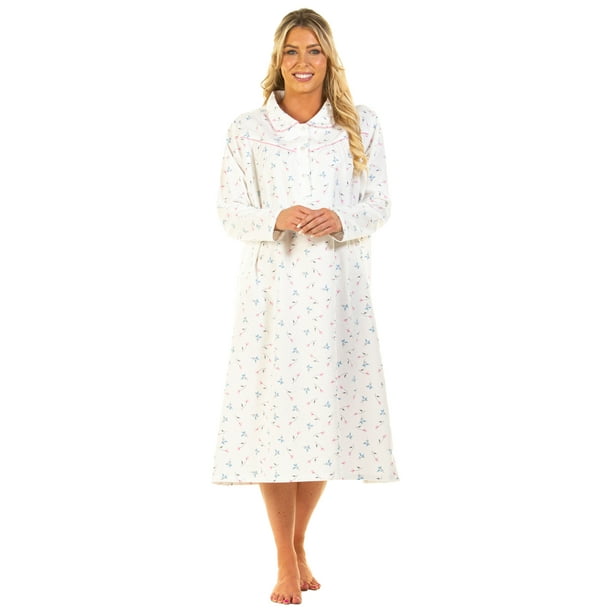 Sue Marks Womens Floral Flannel Brushed Cotton Long Sleeve Nightdress ...