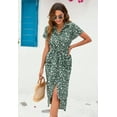 thumbnail image 5 of Furvclv Women's Boho Floral Short Sleeve V Neck Ruched Bodycon Dress with Tie Slit Hem Beach Dress, 5 of 8