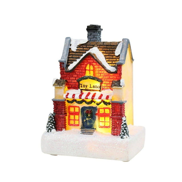 jifeng LED Christmas Village House Scene Buildings Collectible Decoration Figurines for A