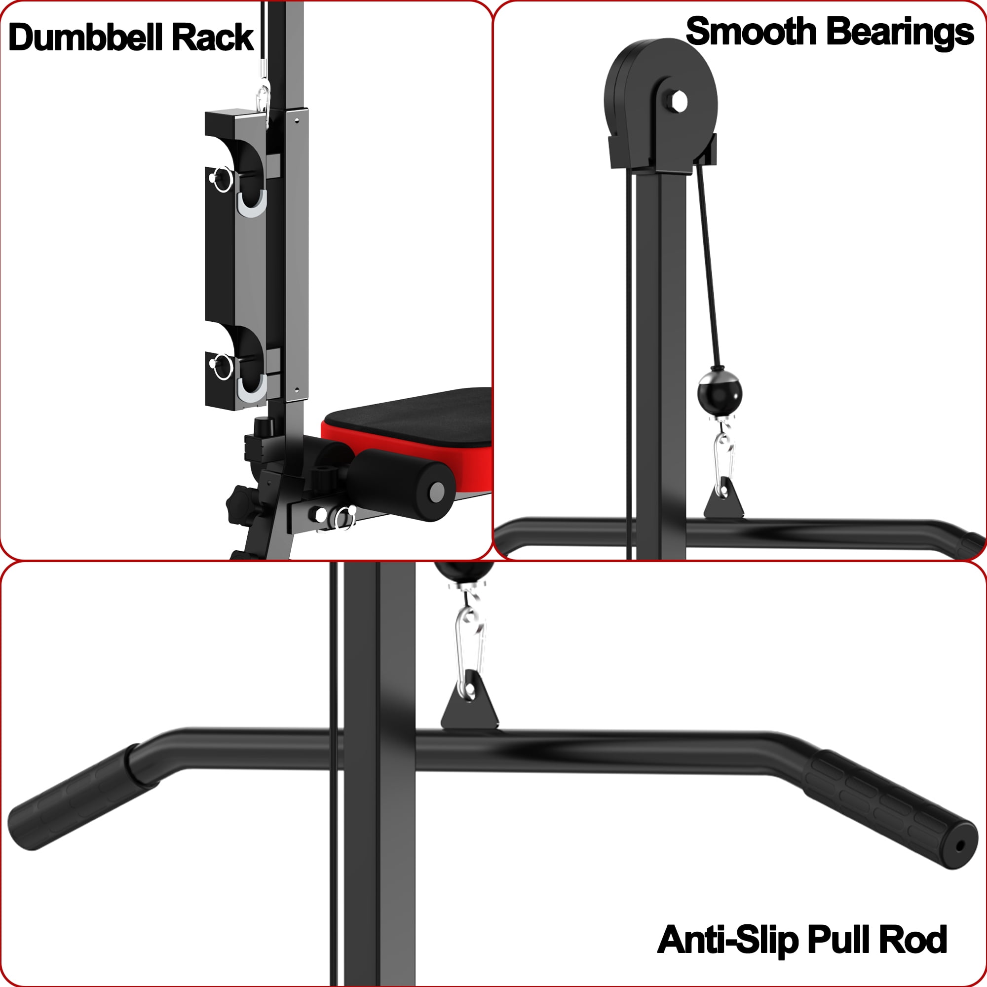 Weight Bench with Pulley System and Adjustable Backrest, Multi-Functional Home Gym Workout Bench and Strength Training Equipment, Black