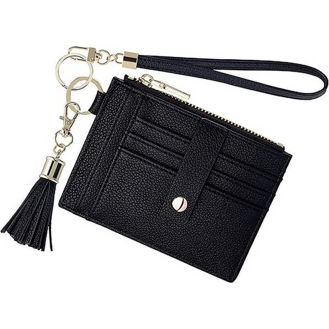 Wristlet Keychain Wallet for Women Slim Rfid Blocking Credit Card Holder Wristlet Zip Id Case Wallet Small Compact Leather Wallet Coin Purse for Women (Black)