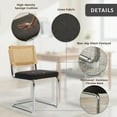 thumbnail image 5 of Natural Rattan Dining Chairs Set of 2/4/6, Upholstered Mid-Century Modern Dining Room Chairs with Cane Backrest, Retro Velvet Kitchen Chairs with Chrome Base, 5 of 8