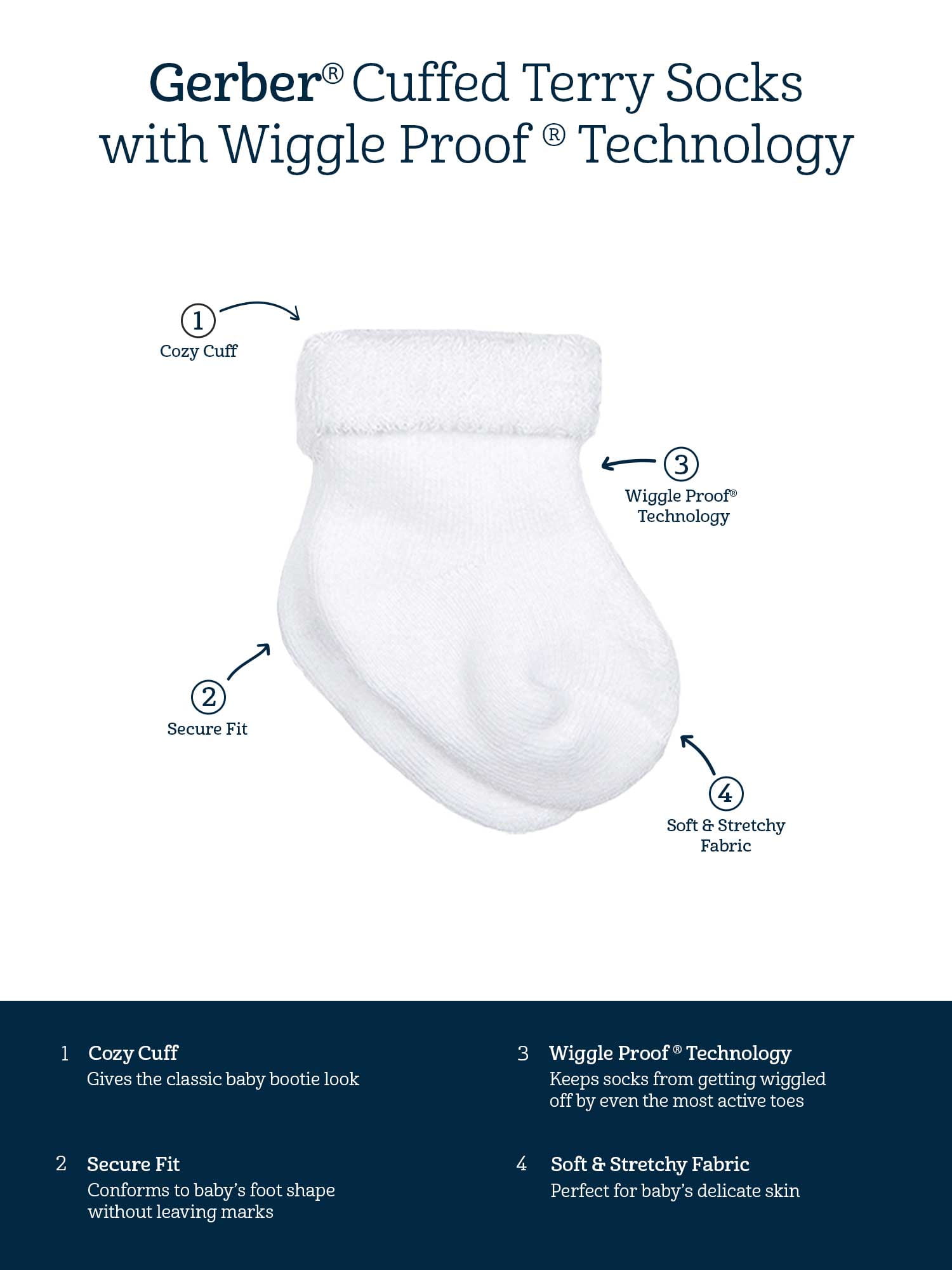 7-pairs Baby Week Letter Pattern Terry Cuff White Socks