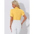 thumbnail image 4 of DARING DIVA Office Blouse Button Down Short Sleeve Bodysuit L Yellow, 4 of 6