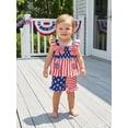 thumbnail image 6 of Loicainy Baby Toddler Girl 4th of July Clothes 6 12 18 24 Months 2T 3T 4T Star Stripe Print Flutter Sleeve Tank Tops and Ruffle Hem Shorts Summer Outfits Set, 6 of 9