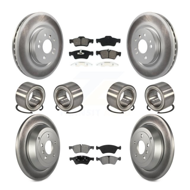 Transit Auto Front Rear Wheel Bearings Coated Disc Brake Rotors and Semi-Metallic Pads Kit (10Pc) for Car Mercedes-Benz ML350 ML320 ML500 R350 - Left Right Side (Driver Passenger) KBB-108285