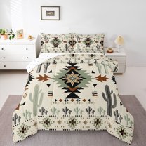 Homewish Vintage Western Aztec Full Size Comforter Sets for Adult, Hippie Cactus Plant Bedding Comforter Set, Rustic Farmhouse Reversible Bedding Sets, Breathable Home Decor, 3pcs