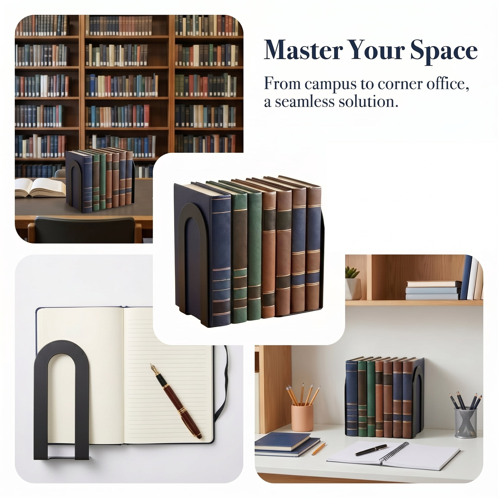 Unique Bargains Decorative Metal Bookends Compact Hollow Book Ends for Book Decor Black Square Bottom 5.5"x3.7"x2.2",2Pcs