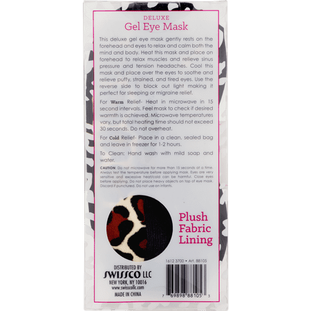Spa Bella by Swissco Deluxe Gel Eye Mask, Warm or Cold Relief, Reverse Plush Fabric Lining