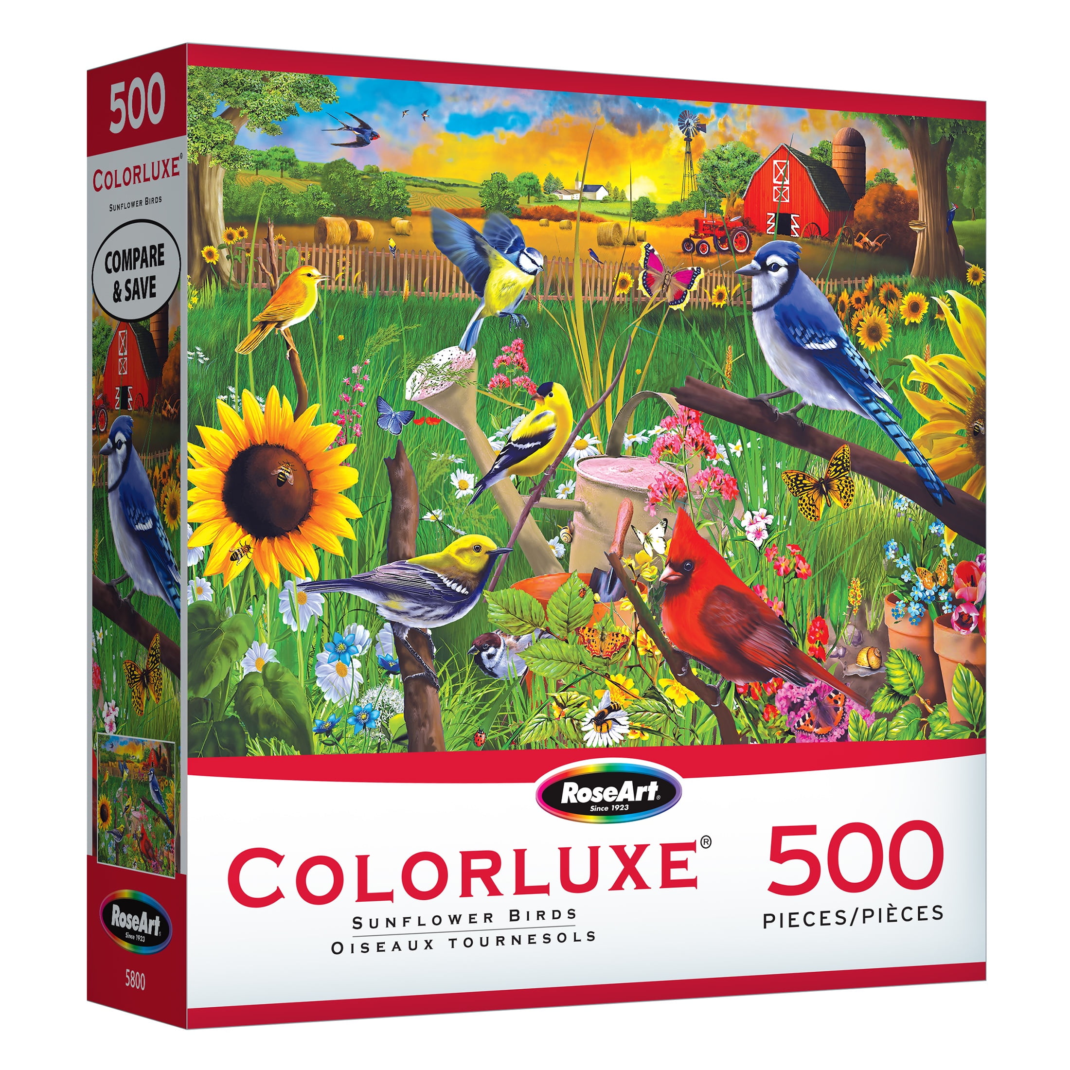 RoseArt Colorluxe 500-Piece Sunflower Birds Adult Interlocking Puzzle