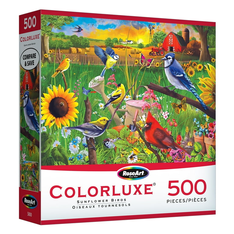 RoseArt Colorluxe 500-Piece Sunflower Birds Adult Interlocking