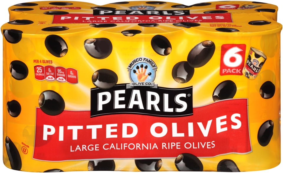 (6 Pack) Pearls Ripe Pitted Large Black Olives, 6 oz Can