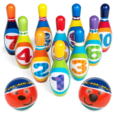 Best Choice Products Foam Bowling Set with 10 Numbered Pins, 2 Balls, Carrying Case, (Best Technique For Bowling)