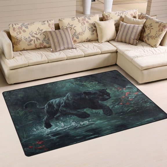WOBOGO Black Panther Leaping over Water Carpet Non-Slip Rugs Soft Doormat 31×20in Living Dining Room Bedroom Decorative