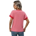 thumbnail image 6 of Women'S Short Sleeve Knit Tops Trendy Crewneck Striped T Shirts Casual Summer Blouses Outfits Deep Pink S, 6 of 10