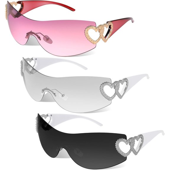 Trendy Y2K Frameless Sunglasses 3-Pack Wrap Around UV400 Unisex Retro Style
