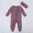 thumbnail image 4 of MEZZALL Toddler Baby Girls Boys Jumpsuit Spring Fall Clothes Knit Ruffle Footies Romper With Headband Outfits Breathable,, 4 of 9