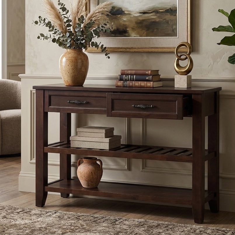 Aukfa 42" Console Table with 2 Drawers, Entryway Sofa Table for Living Room, Long Wooden Hallway Side Table,Espresso