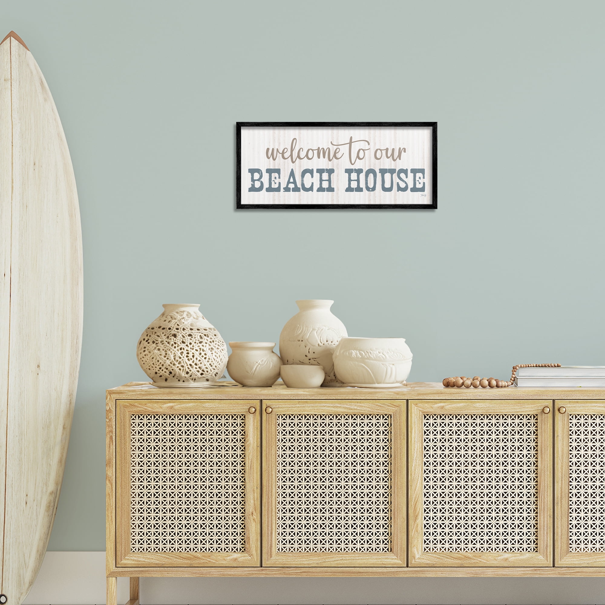 Stupell Industries Welcome Beach House Typography Painting Black Framed Art Print Wall Art, 24 x 10