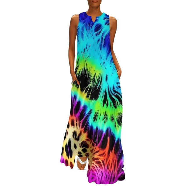 Robe Teinture sur Nœuds Imprimé Léopard Robe Maxi de Soirée Design Col en V Robes Longues Décontractées Vêtements de Rue Oversize