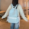 thumbnail image 5 of Cute Aesthetic School Backpack, Solid Color Backpack with Zippered Side Pocket, Waterproof Bookbag for Middle School College (Blue), 5 of 6