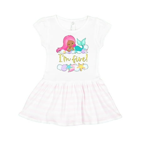 

Inktastic I m 5 Mermaid with Pink Hair and Shells Gift Toddler Girl Dress