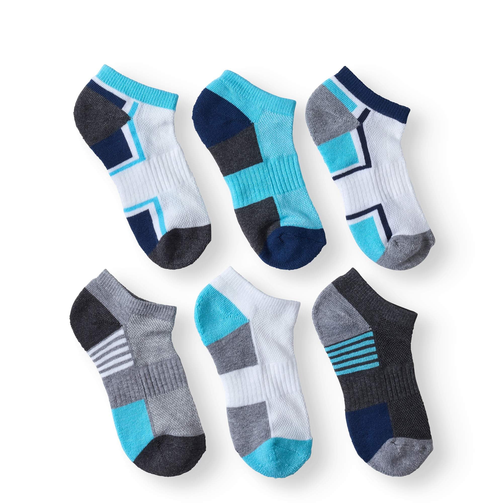 Athletic Works Boy's No Show Socks, 6 Pack