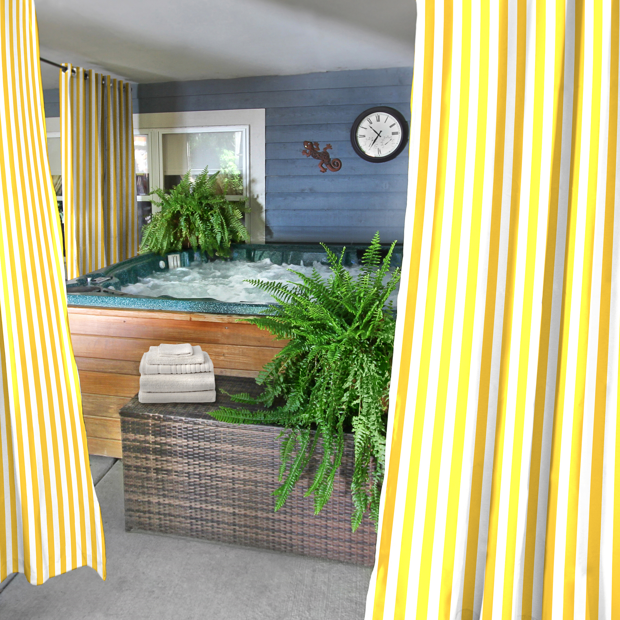 Jordan Manufacturing 54" x 96" Canary Yellow Stripe Grommet Semi-sheer Outdoor Curtain Panel