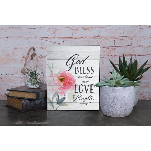 Elanze Designs God Bless Home Love Laughter 8 x 10 Wood Print Overlay Wall Art Sign Plaque