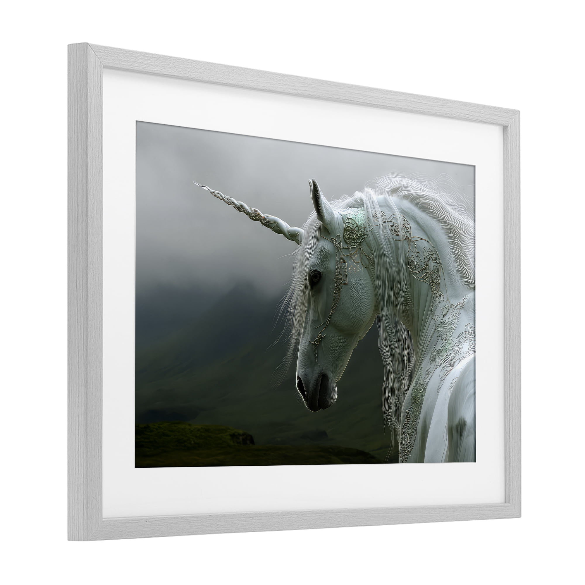 Stupell Industries Dreamy Celtic Unicorn Gray Framed Print Under Glass, design by The Wands Want