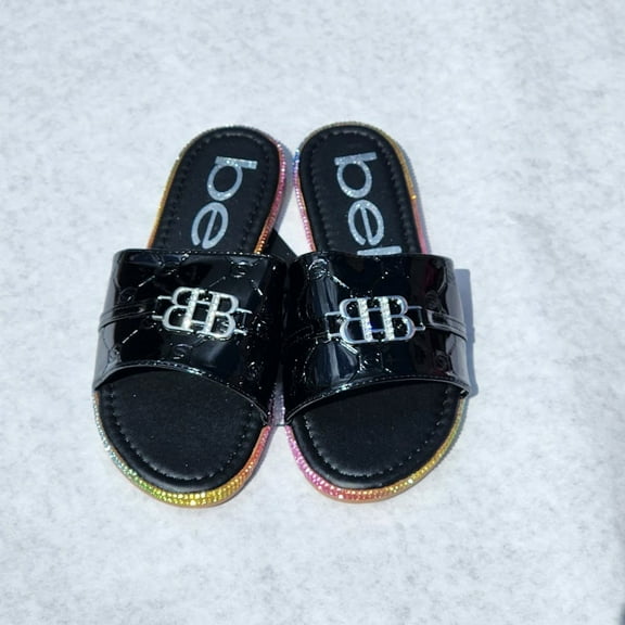 BEBE BLACK GIRLS SANDALS W/RAINBOW RHINESTONE SIDEWALL [CHILDREN SIZE 11]