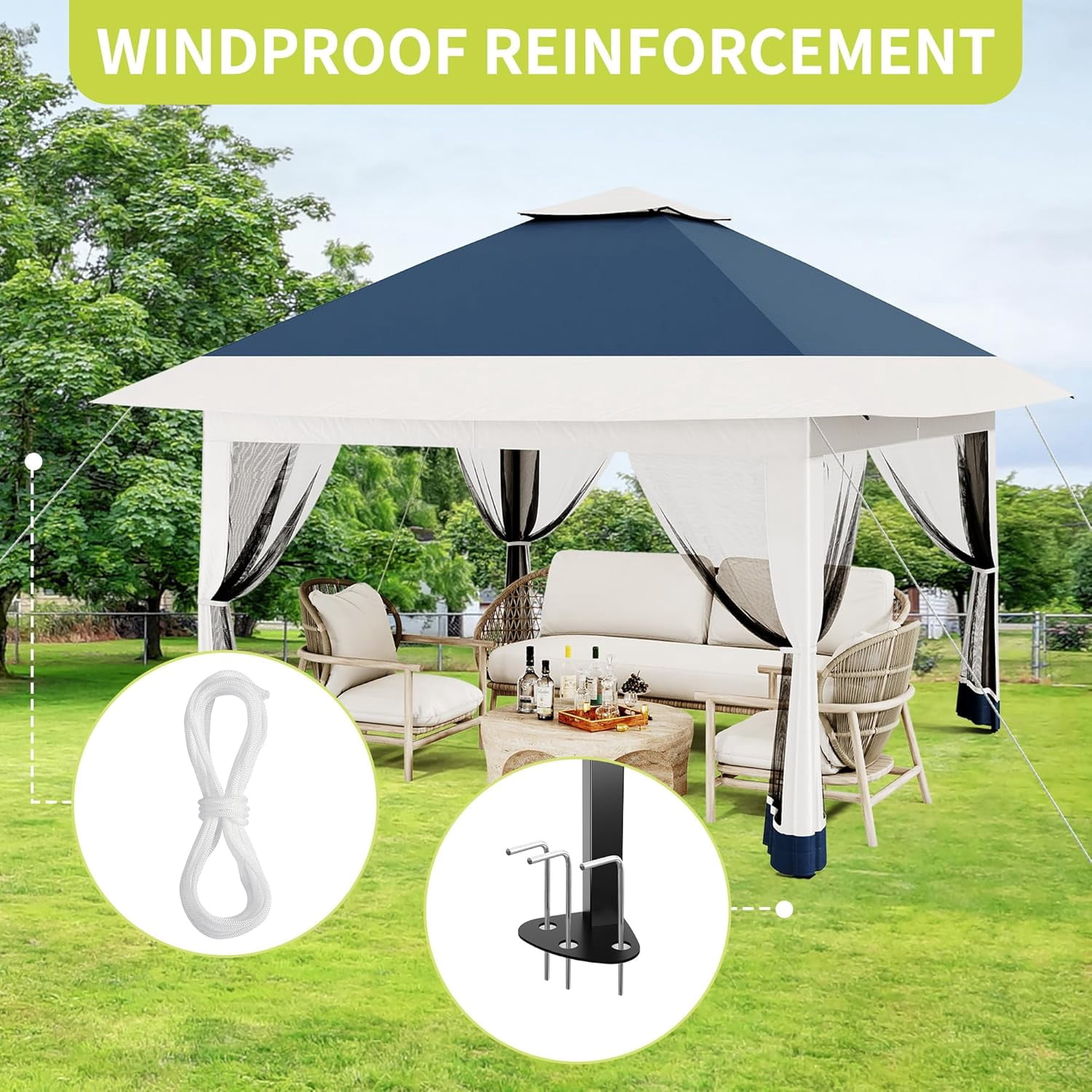 12x12 Gazebo,Outdoor Canopy Tent,Outdoor Gazebo with 4 Sandbags,Double Tiers,Screened Shelter with Netting for Patio Garden Backyard Party Camping