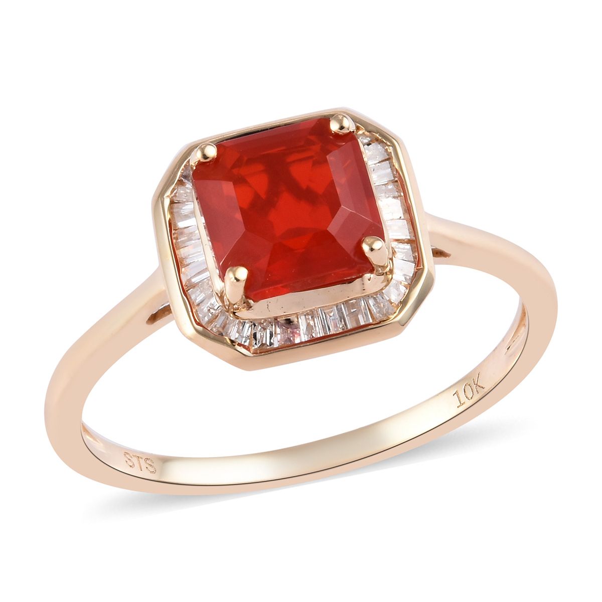 Shop LC 10K Yellow Gold Octagon Fire Opal White Diamond Ring Anniversary Jewelry Gift for